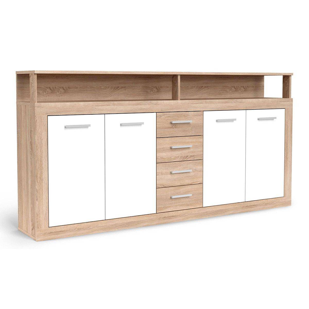 Buffet 4 Portes & 4 Tiroirs "Luna" 190cm Naturel & Blanc - Image 2