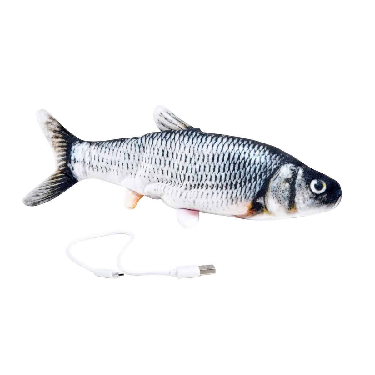 Love Story - Jouet Peluche pour Chat "Poisson Vibrant" 28cm Gris
