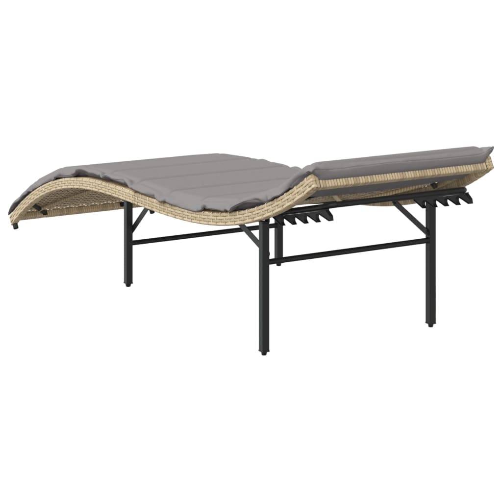 2 pcs Chaises longue | Transat | Bain de soleils avec coussins beige résine tressée - Image 6