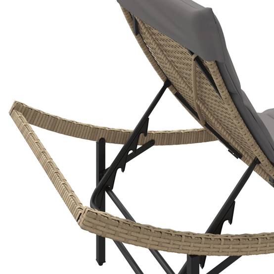 2 pcs Chaises longue | Transat | Bain de soleils avec coussins beige résine tressée - Image 8