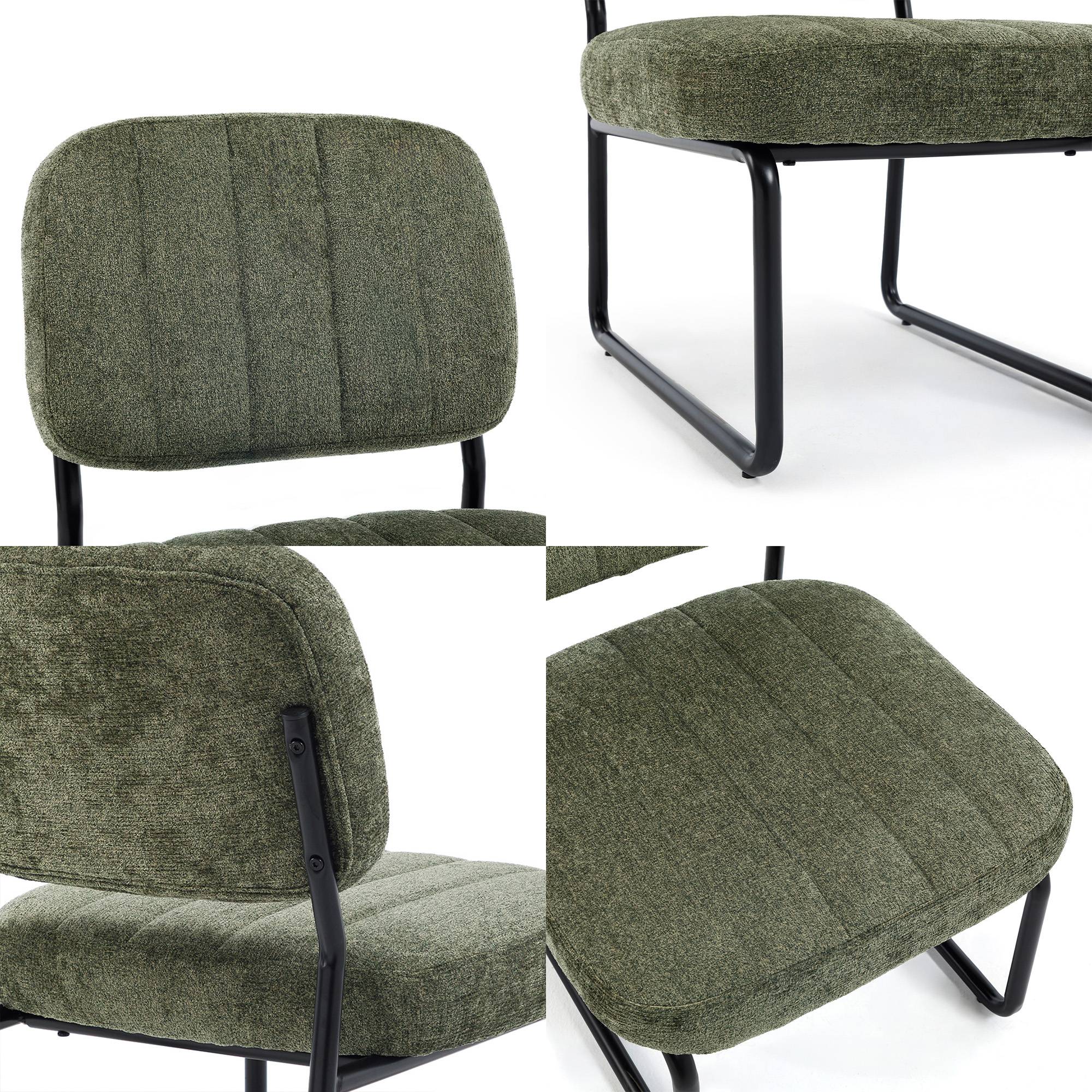 Sicaan Fauteuil kaki rembourré pieds métal noir et tissu chenille - PAOLA - Image 7