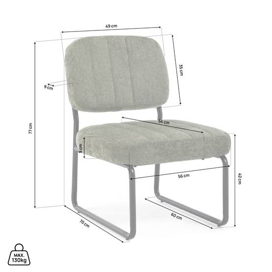 Sicaan Fauteuil kaki rembourré pieds métal noir et tissu chenille - PAOLA - Image 6