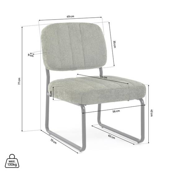 Sicaan Fauteuil kaki rembourré pieds métal noir et tissu chenille - PAOLA - Image 2