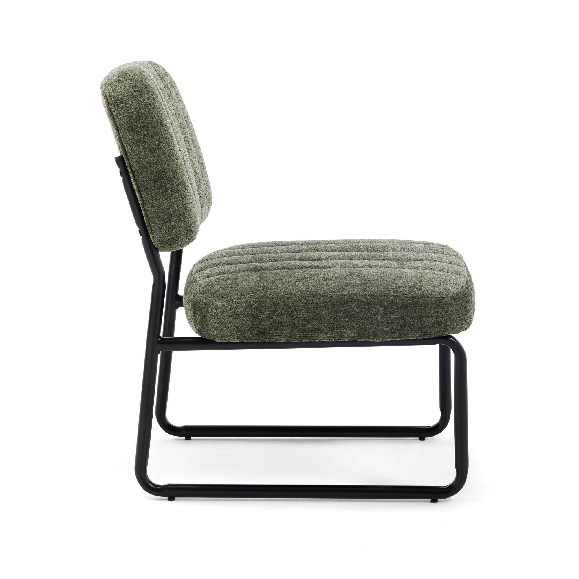 Sicaan Fauteuil kaki rembourré pieds métal noir et tissu chenille - PAOLA - Image 8