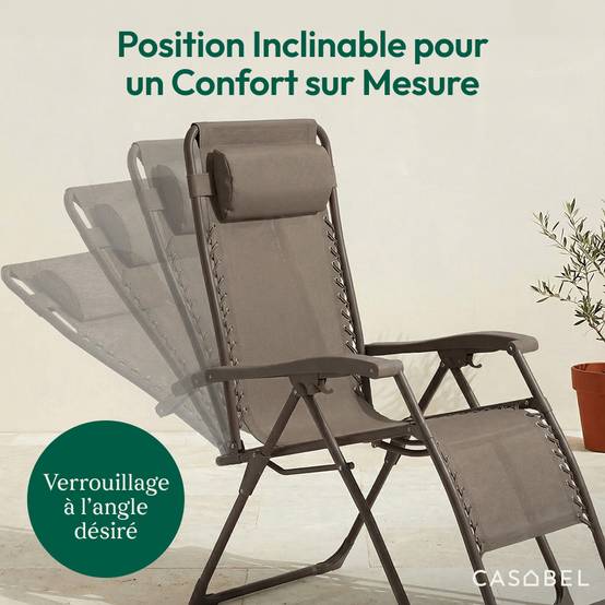 Lot de 2 chaises pliantes Zéro Gravité taupe d'exterieur CASABEL - Image 4