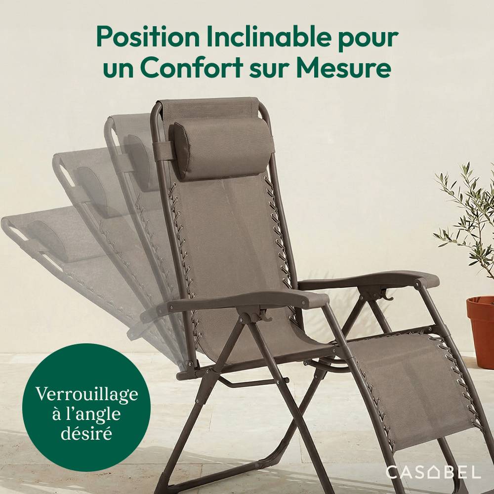 Lot de 2 chaises pliantes Zéro Gravité taupe d'exterieur CASABEL - Image 4