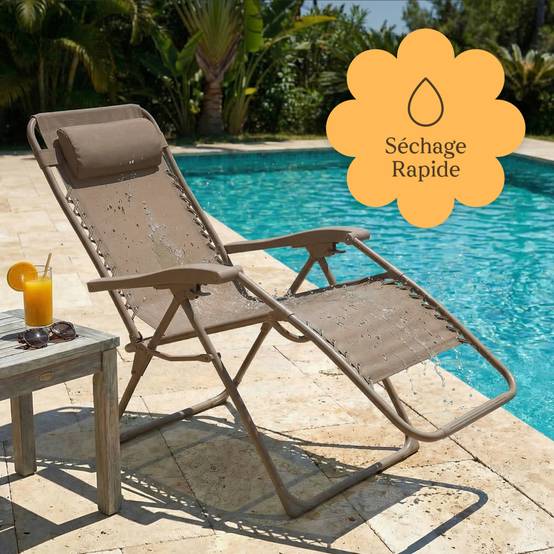 Lot de 2 chaises pliantes Zéro Gravité taupe d'exterieur CASABEL - Image 6