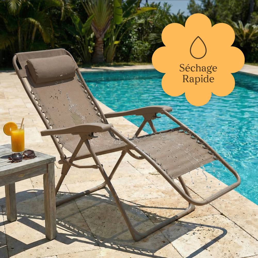 Lot de 2 chaises pliantes Zéro Gravité taupe d'exterieur CASABEL - Image 6
