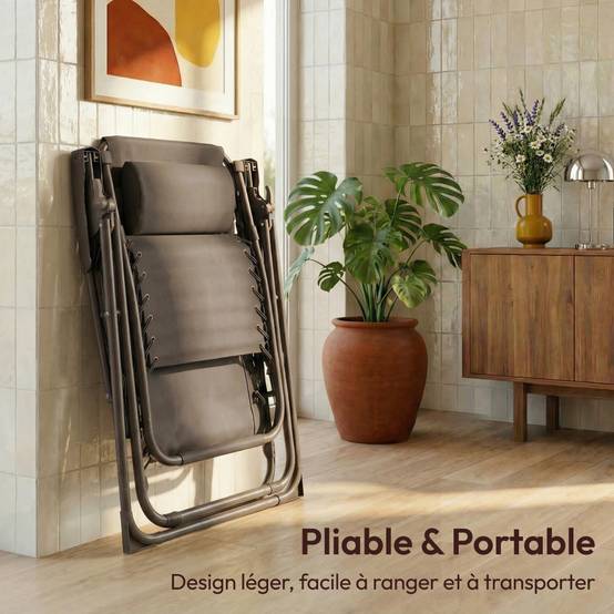 Lot de 2 chaises pliantes Zéro Gravité taupe d'exterieur CASABEL - Image 5