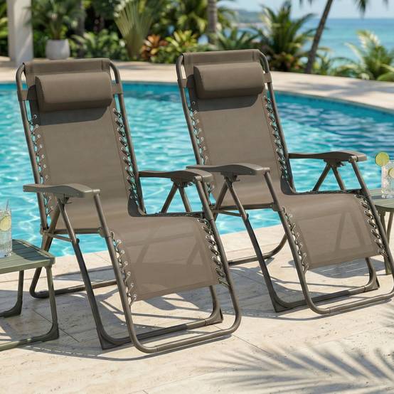 Lot de 2 chaises pliantes Zéro Gravité taupe d'exterieur CASABEL - Image 1