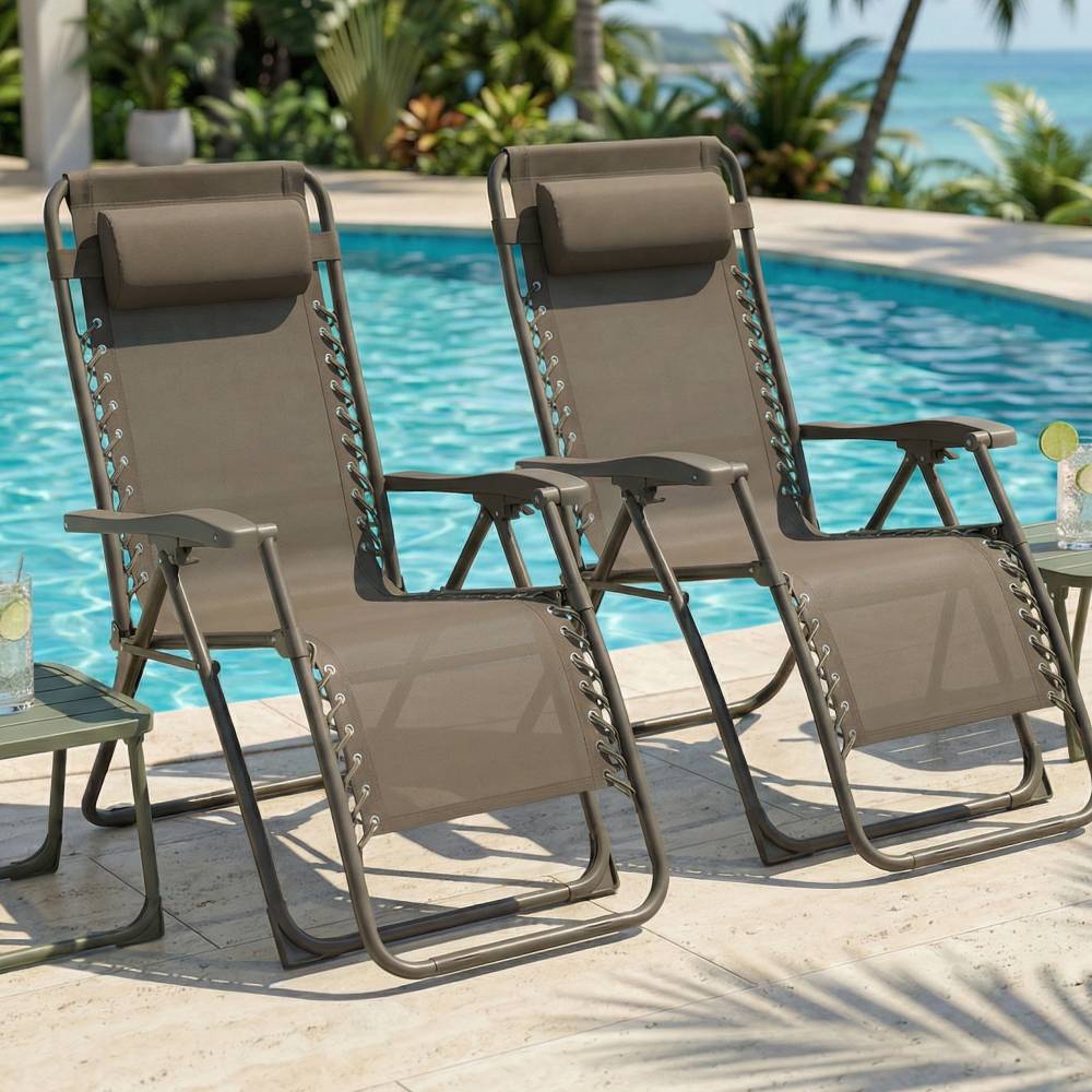 Lot de 2 chaises pliantes Zéro Gravité taupe d'exterieur CASABEL