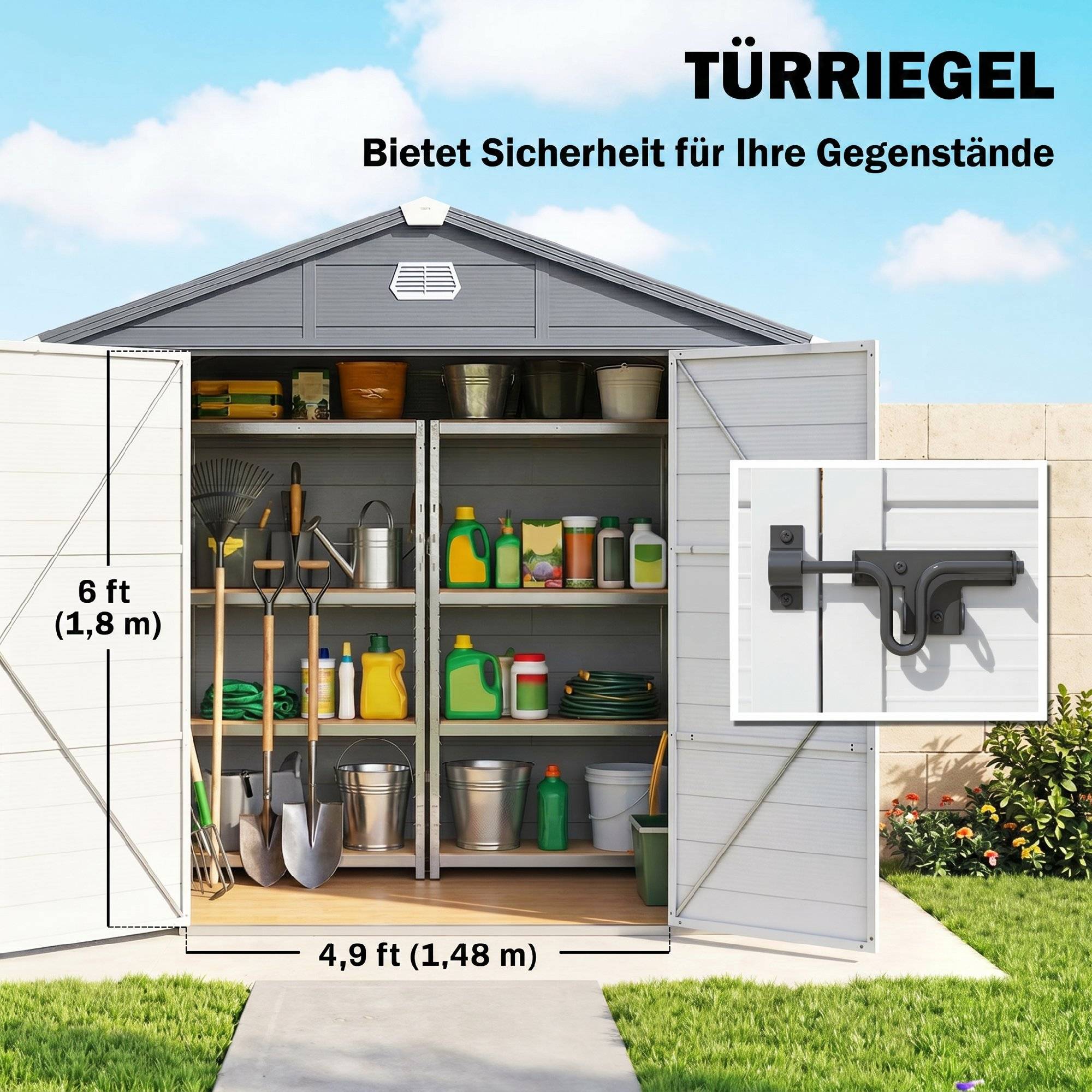 ComfortXL - Abri de jardin en plastique et aluminium 240 x 190 x 228 cm gris anthracite rangement extérieur sécurisé - Image 9