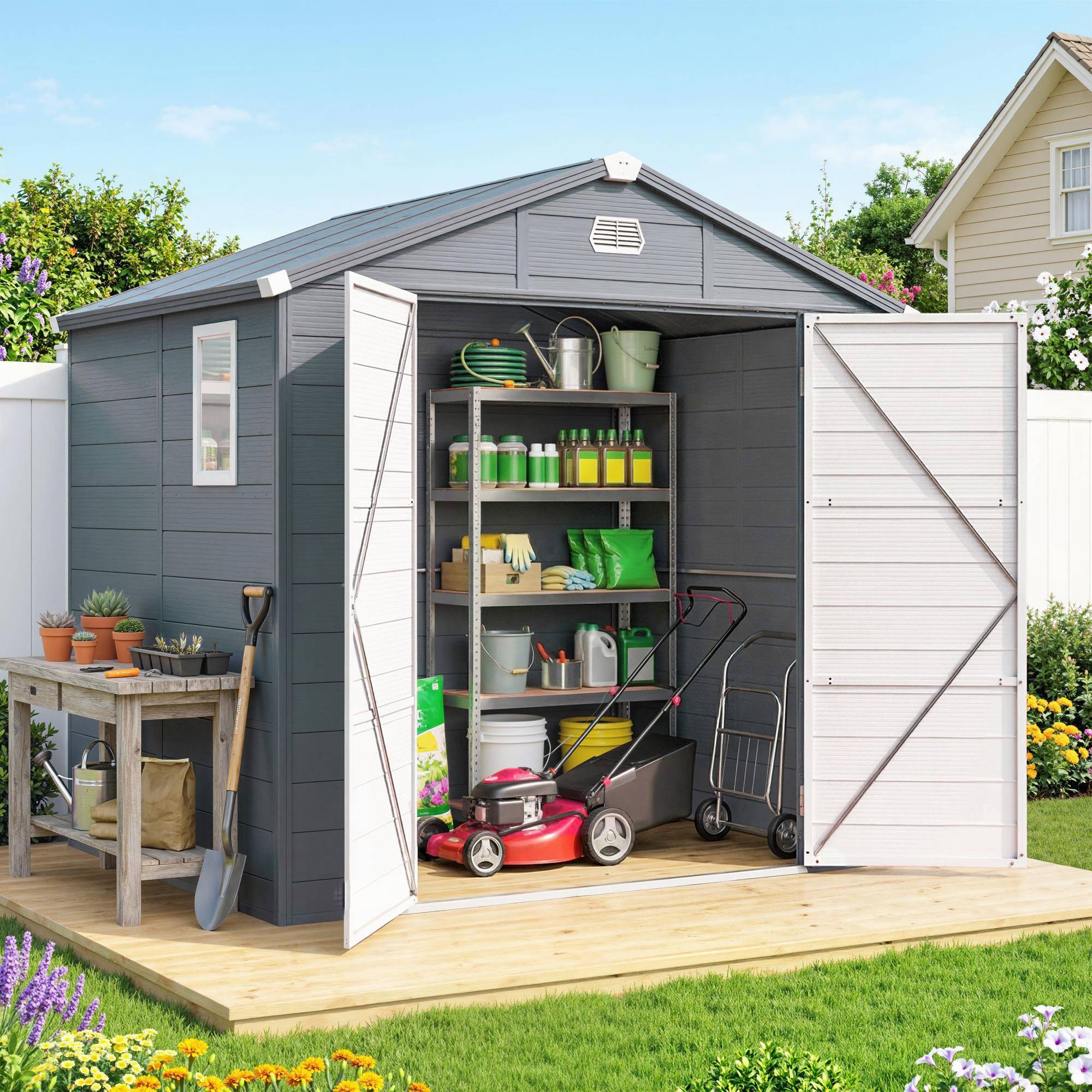 ComfortXL - Abri de jardin en plastique et aluminium 240 x 190 x 228 cm gris anthracite rangement extérieur sécurisé - Image 3