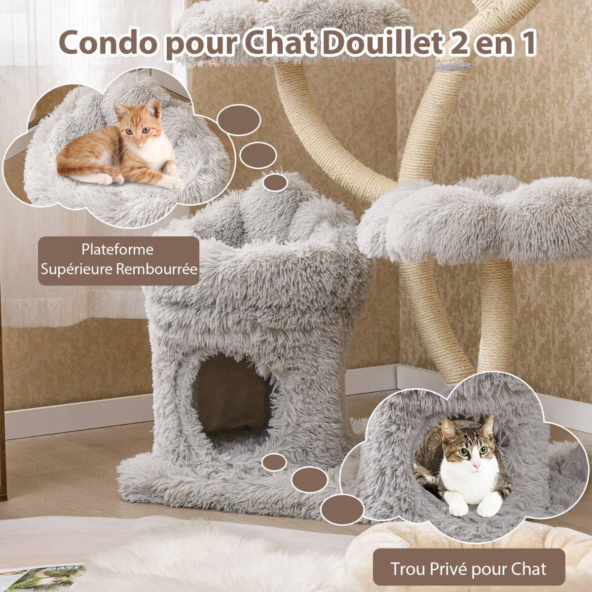 Maison Chic - Arbre à Chat de 165cm Tour à Chat d'Escalade avec 4 Plateformes Rembourrée Poteaux de Grattage - Image 7