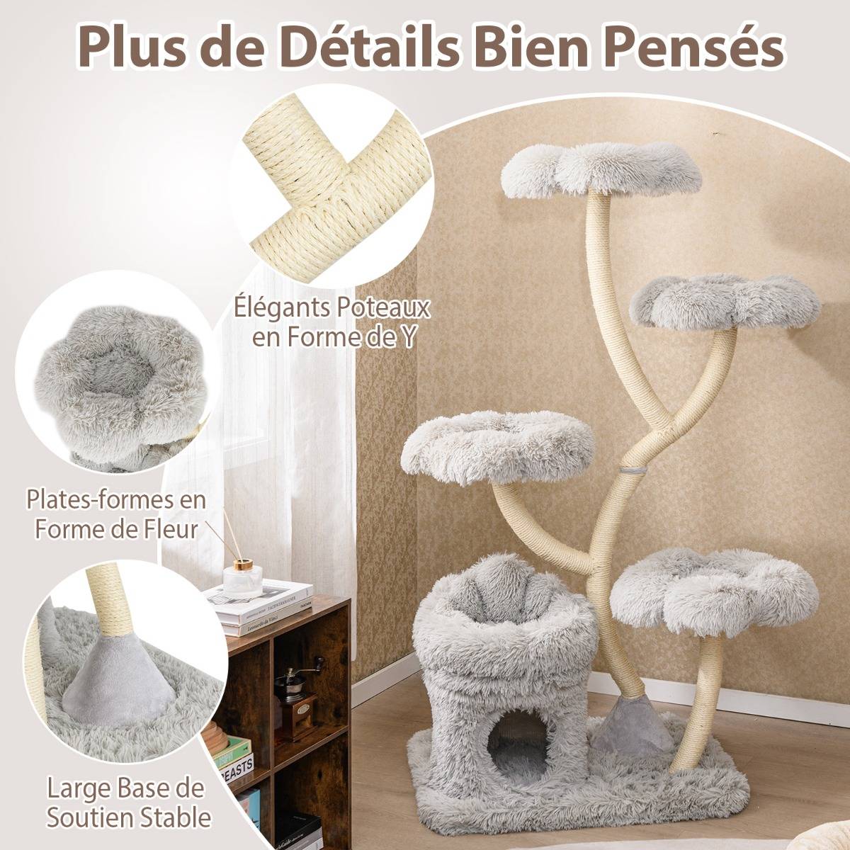 Maison Chic - Arbre à Chat de 165cm Tour à Chat d'Escalade avec 4 Plateformes Rembourrée Poteaux de Grattage - Image 5