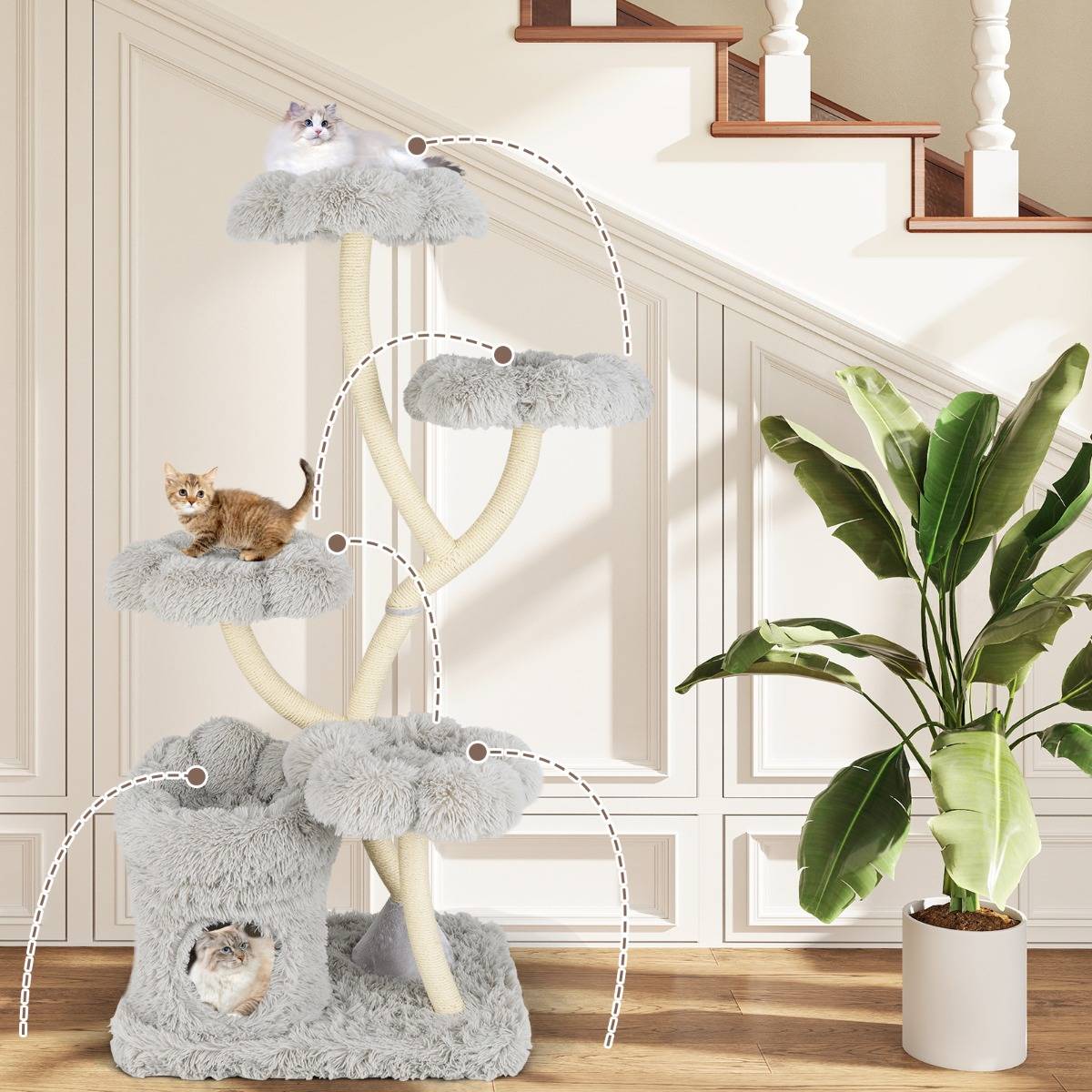 Maison Chic - Arbre à Chat de 165cm Tour à Chat d'Escalade avec 4 Plateformes Rembourrée Poteaux de Grattage - Image 3