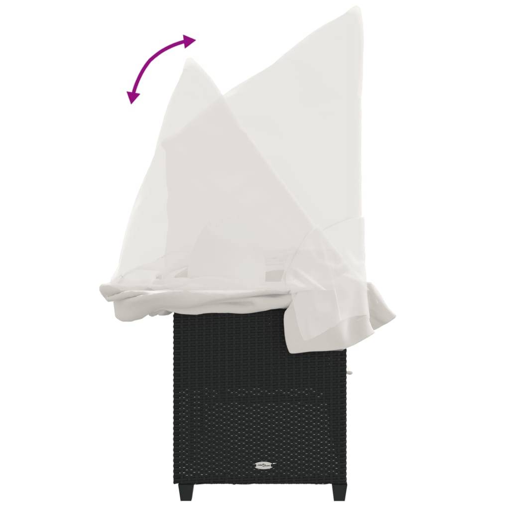 Chaise longue | Transat | Bain de soleil avec auvent et coussins noir résine tressée - Image 9