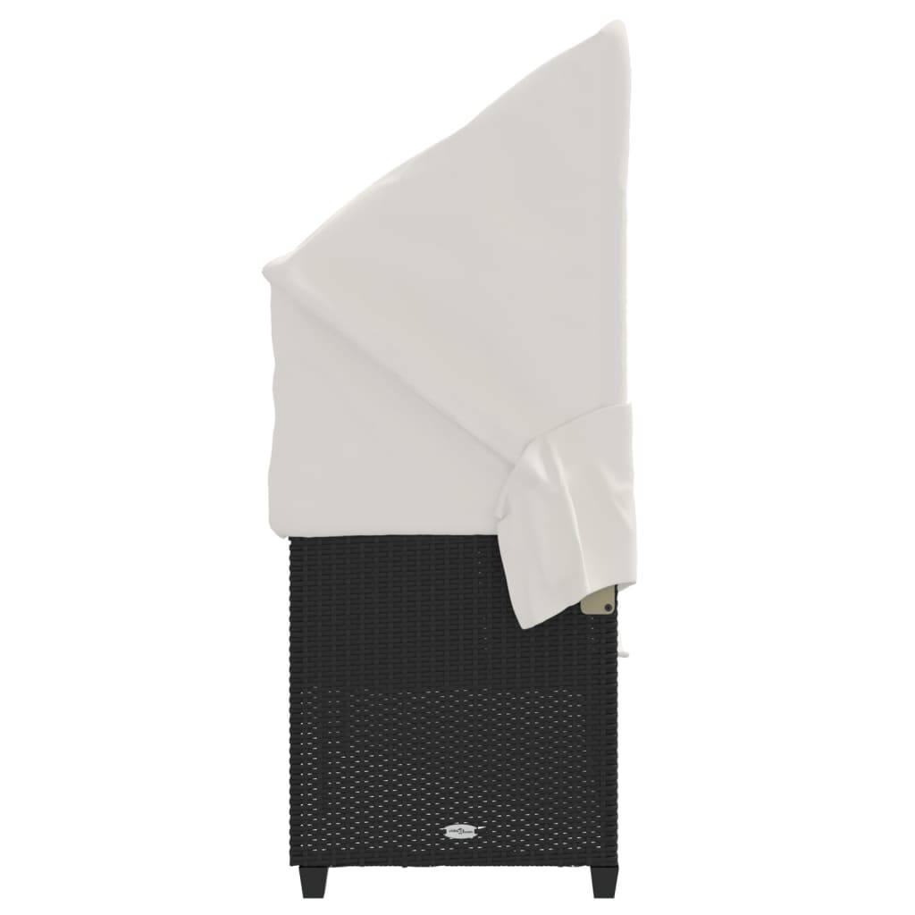 Chaise longue | Transat | Bain de soleil avec auvent et coussins noir résine tressée - Image 7