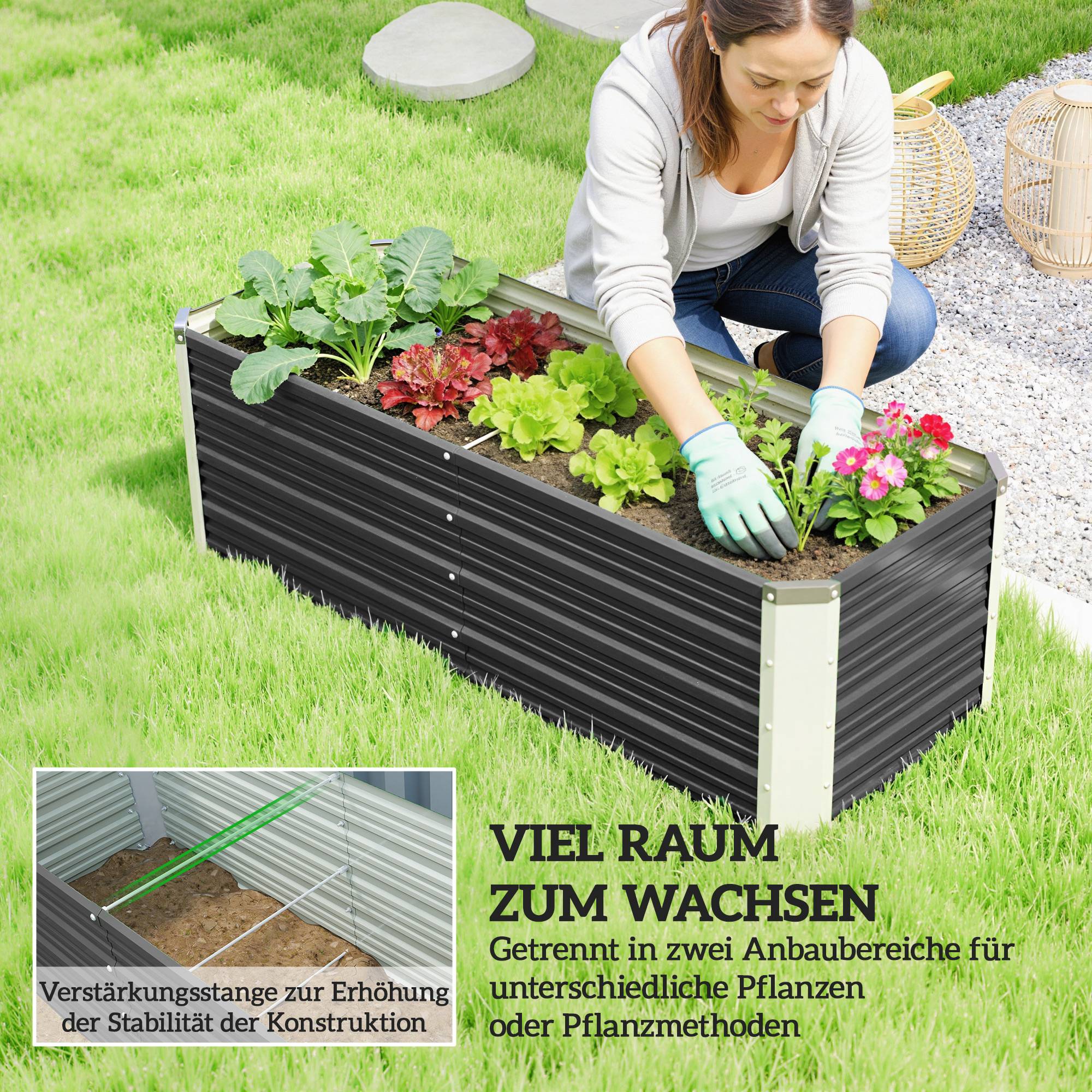 PANGIVO - Carré potager acier anthracite 125 x 47 x 44 cm - PANGIVO - Image 6