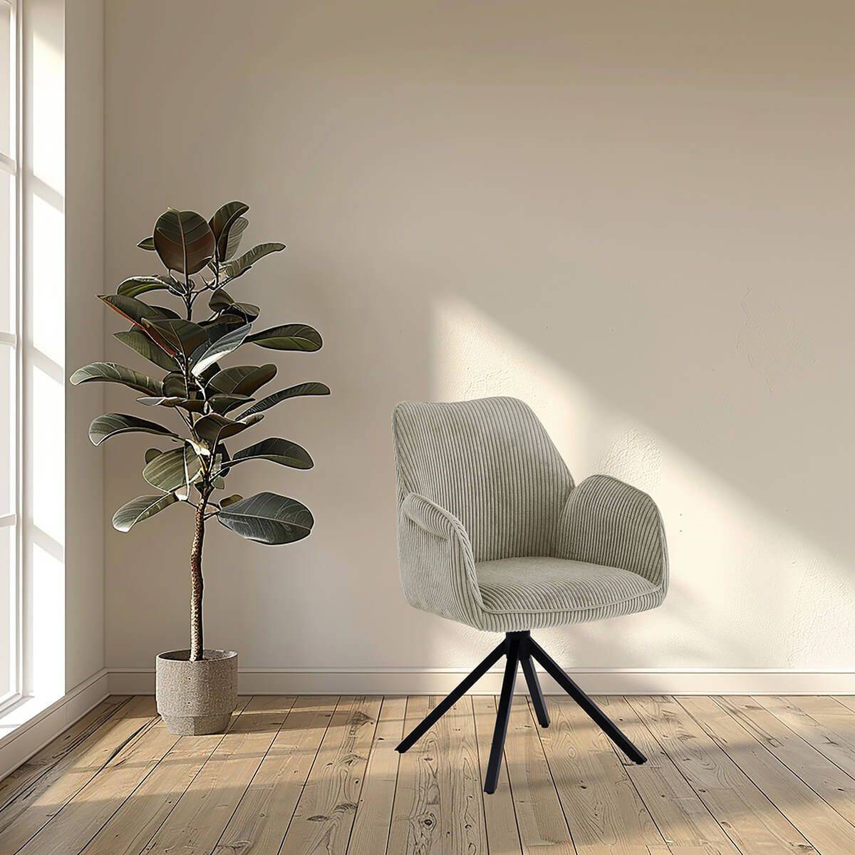 ALTOBUY - Lot de 2 Fauteuils de table Pivotants Tissu Velours Côtelé Beige - DELIA - Image 7