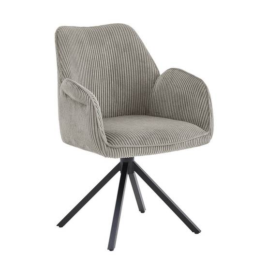 ALTOBUY - Lot de 2 Fauteuils de table Pivotants Tissu Velours Côtelé Beige - DELIA - Image 3