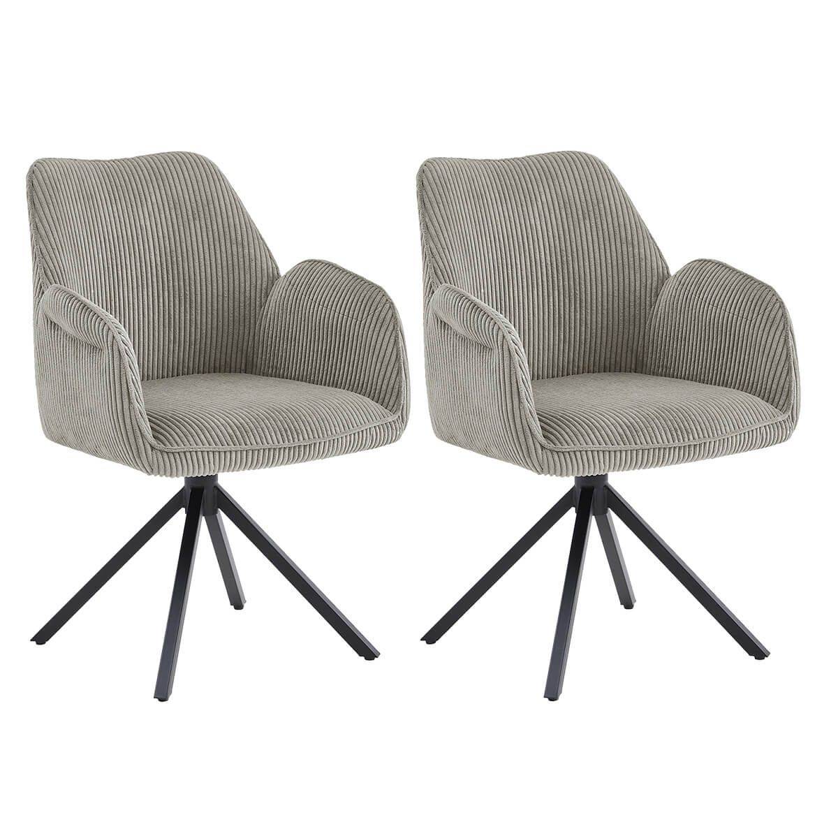 ALTOBUY - Lot de 2 Fauteuils de table Pivotants Tissu Velours Côtelé Beige - DELIA - Image 1