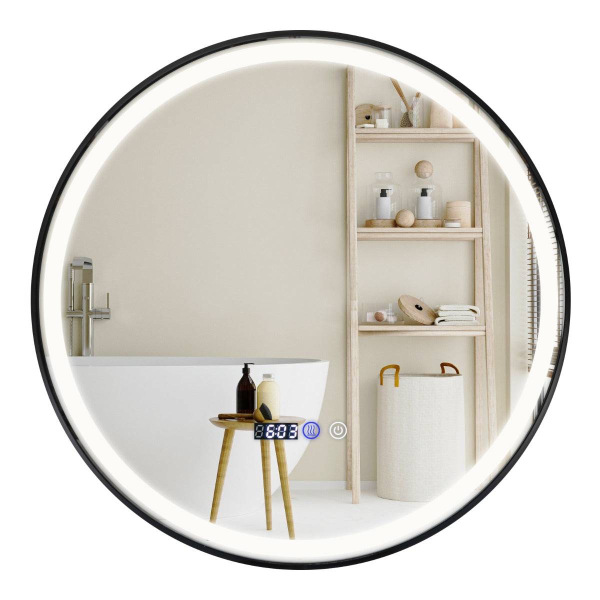 Helloshop26 - Miroir rond salle de bain 60 x 60 x 4 cm fonction antibuée 3 couleurs rétroéclairage moderne en verre argent