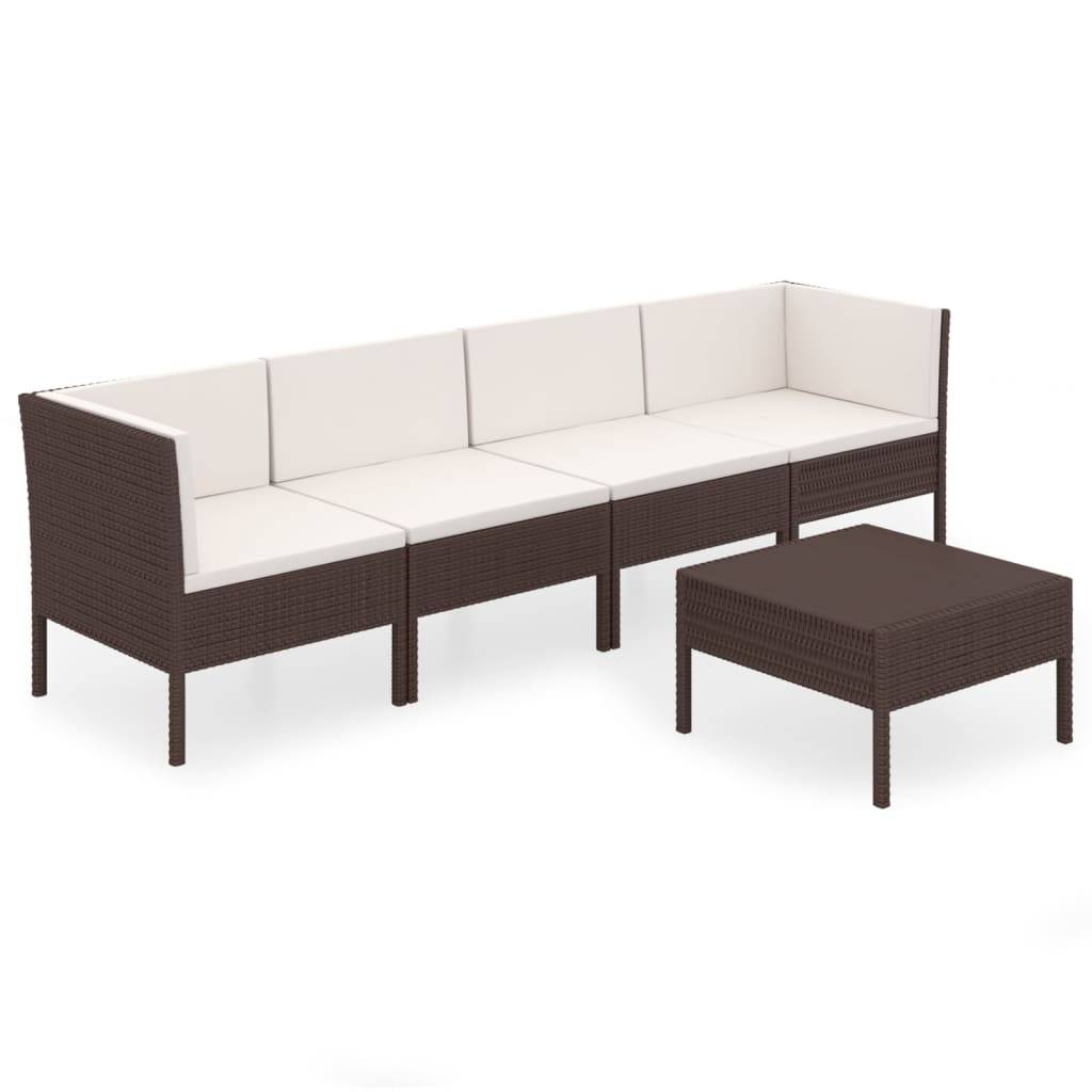 Helloshop26 - Salon de jardin meuble d'extérieur ensemble de mobilier 5 pièces avec coussins résine tressée marron - Imagen 1