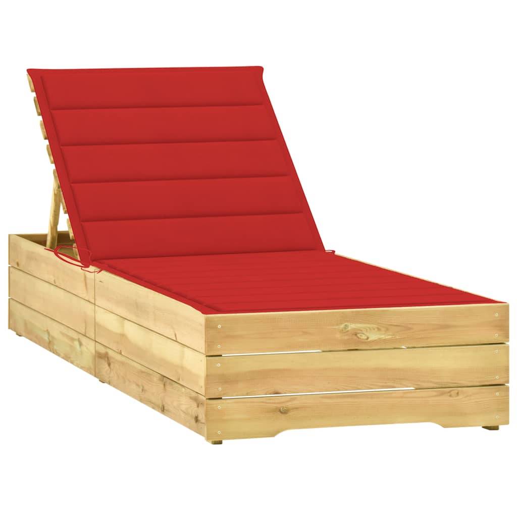 Helloshop26 - Transat chaise longue bain de soleil lit de jardin terrasse meuble d'extérieur avec coussin rouge bois de pin imprégné - Imagen 1