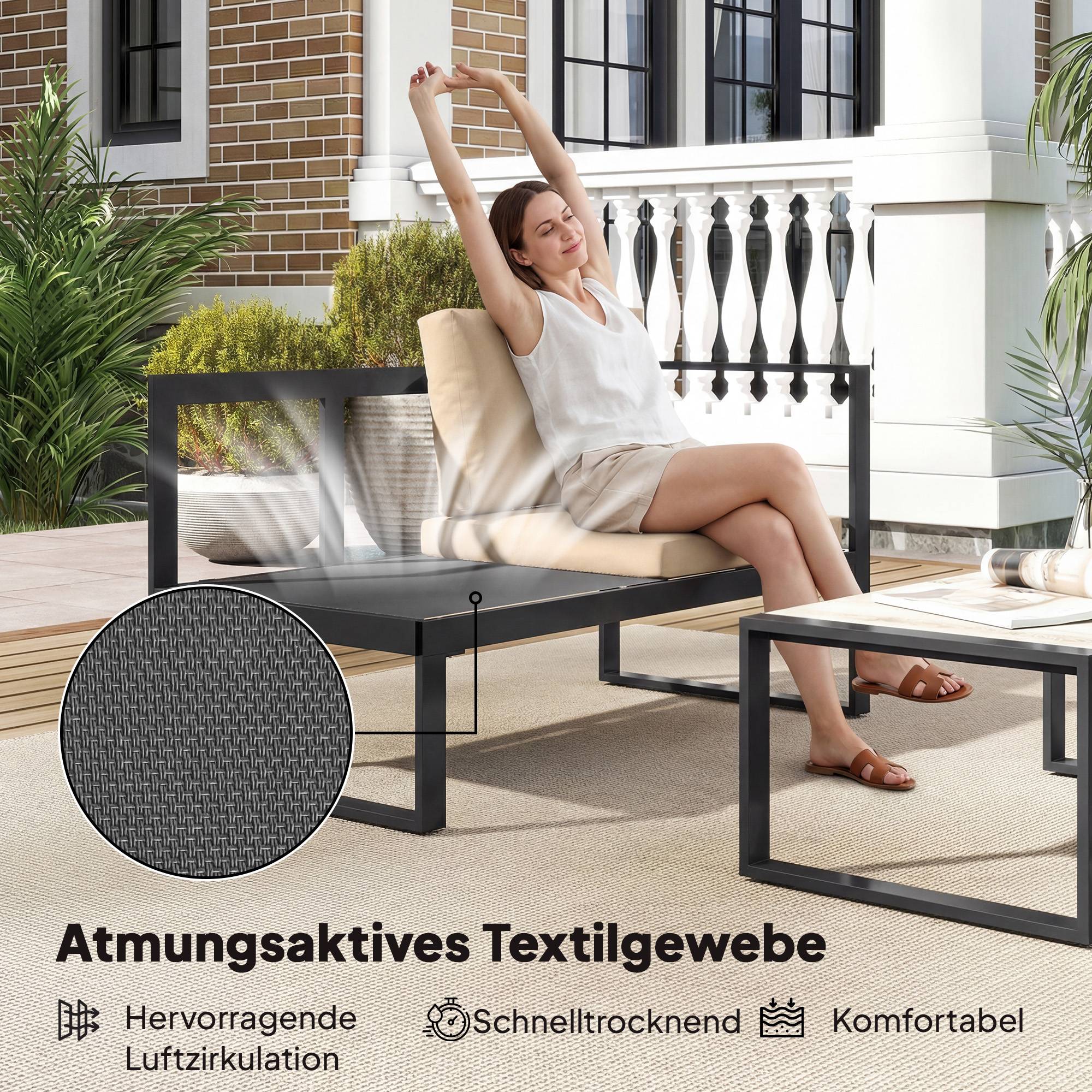Ensemble de mobilier de jardin 4 pièces, 2 canapés 2 places, fauteuil sans accoudoirs et table basse, Kaki - Image 5
