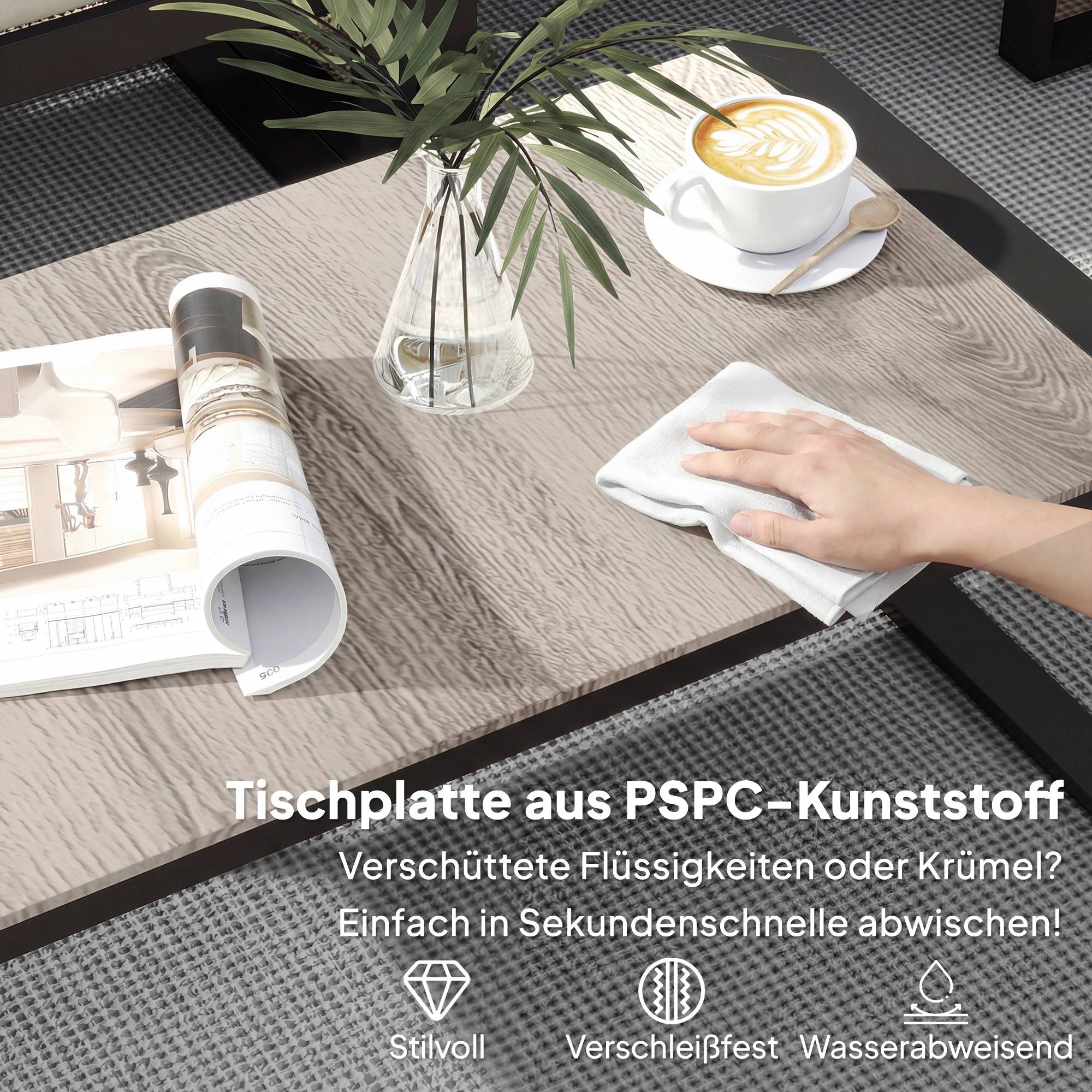 Ensemble de mobilier de jardin 4 pièces, 2 canapés 2 places, fauteuil sans accoudoirs et table basse, Kaki - Image 6