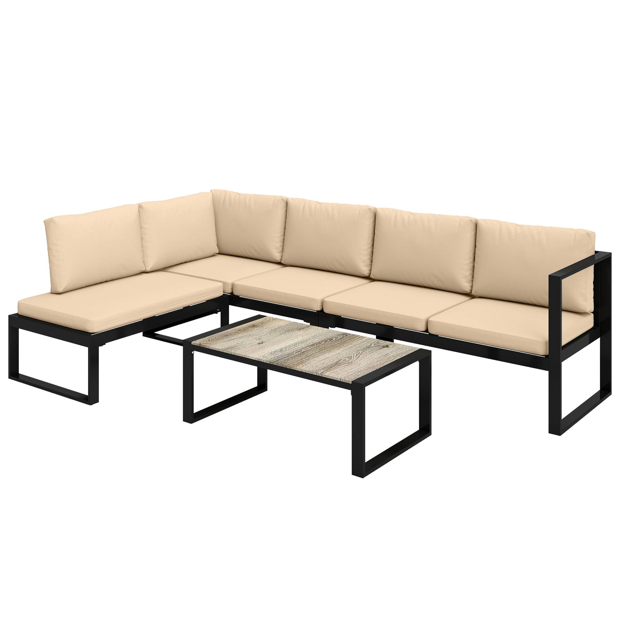 Ensemble de mobilier de jardin 4 pièces, 2 canapés 2 places, fauteuil sans accoudoirs et table basse, Kaki