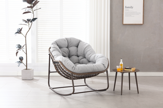 Fauteuil à bascule œuf résine tressée pour jardin relaxation 90x106cm gris - ComfortXL Outdoor Living