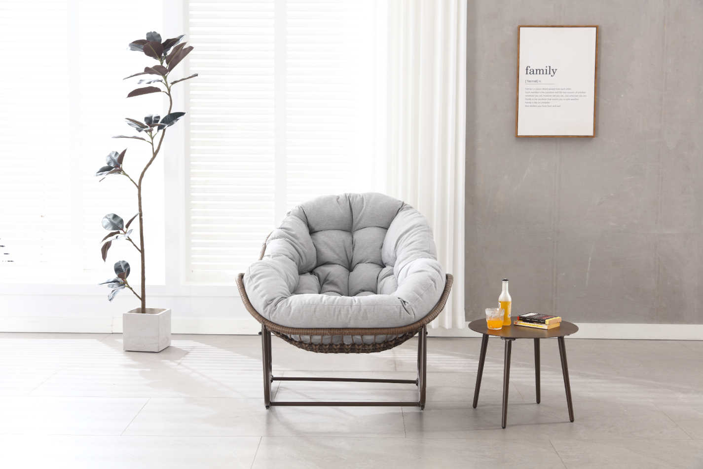 Fauteuil à bascule œuf résine tressée pour jardin relaxation 90x106cm gris - ComfortXL Outdoor Living - Image 9