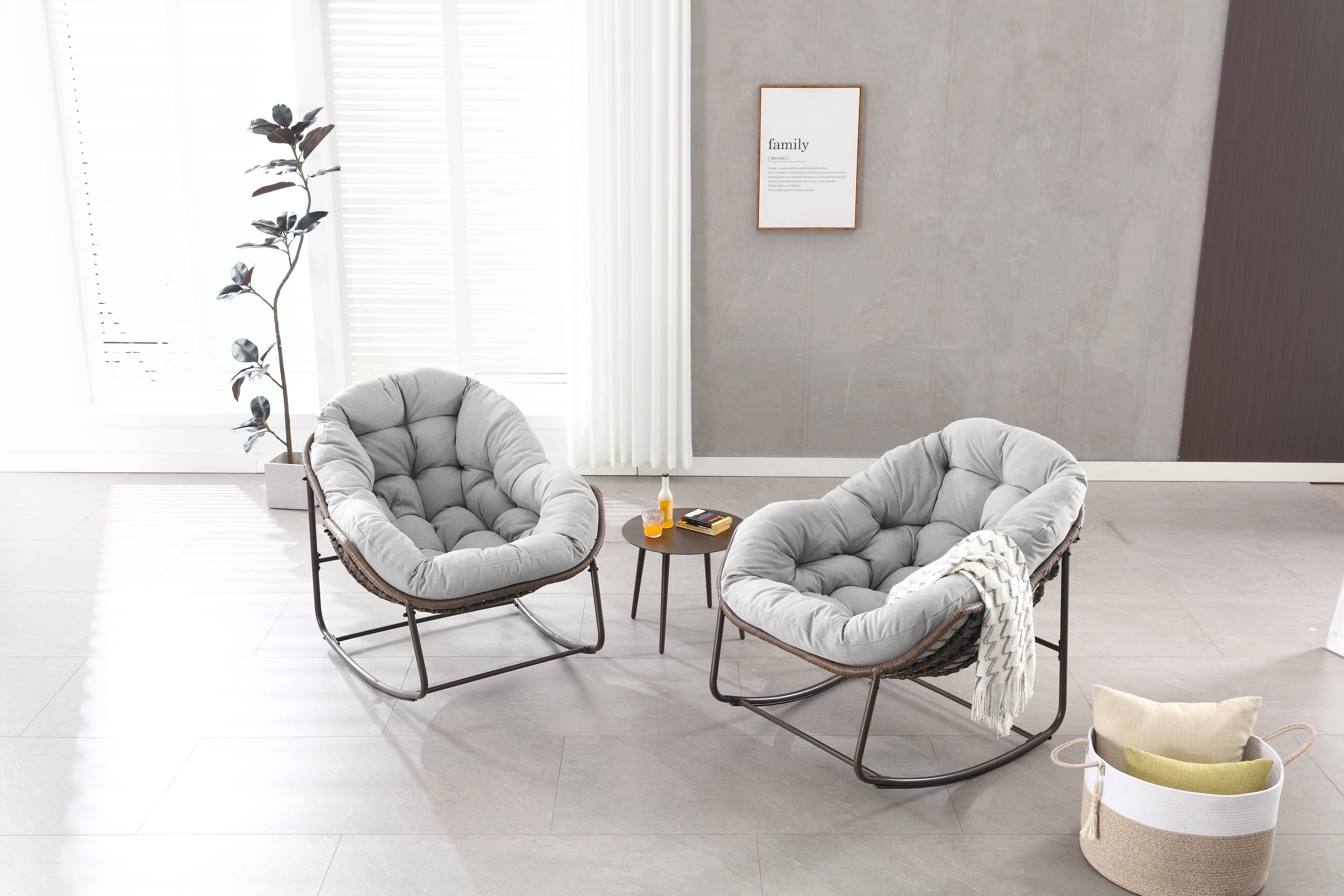 Fauteuil à bascule œuf résine tressée pour jardin relaxation 90x106cm gris - ComfortXL Outdoor Living - Image 5