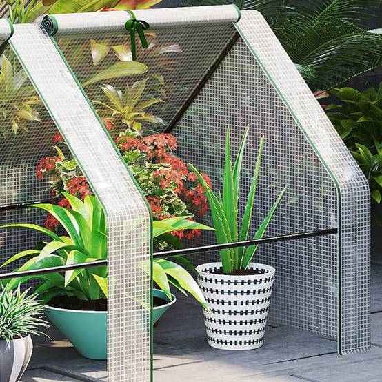 Mini Serre de Jardin mini serre tunnel 180L x 90l x 90H cm toit pointu Acier PE Haute densité 140 g/m² Anti-UV 2 fenêtres avec Zip enroulables Blanc - Image 10