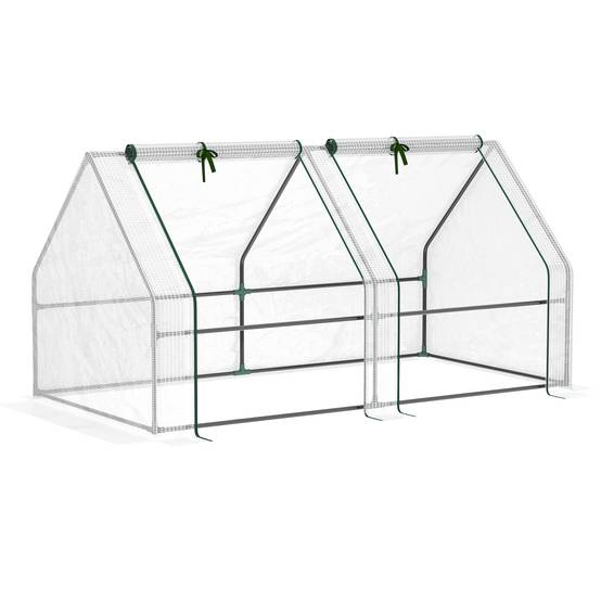 Mini Serre de Jardin mini serre tunnel 180L x 90l x 90H cm toit pointu Acier PE Haute densité 140 g/m² Anti-UV 2 fenêtres avec Zip enroulables Blanc - Image 1