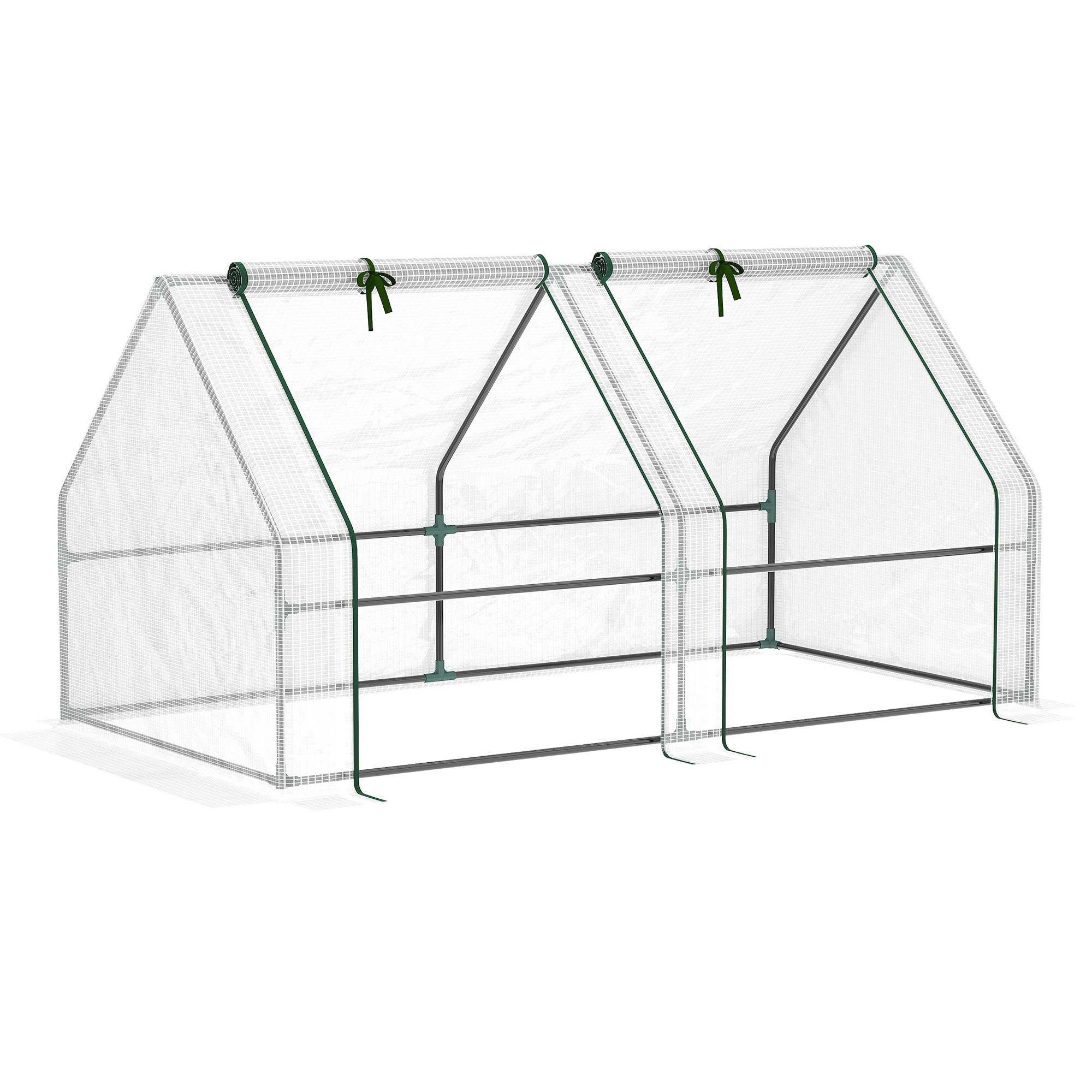 Mini Serre de Jardin mini serre tunnel 180L x 90l x 90H cm toit pointu Acier PE Haute densité 140 g/m² Anti-UV 2 fenêtres avec Zip enroulables Blanc - Image 1