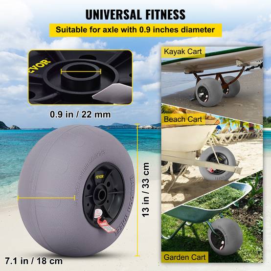 VEVOR Roues plage 2x33 cm, pneus ballon, charge 55 kg. Basse pression, pour terrain sablonneux. - Image 3