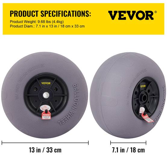 VEVOR Roues plage 2x33 cm, pneus ballon, charge 55 kg. Basse pression, pour terrain sablonneux. - Image 7