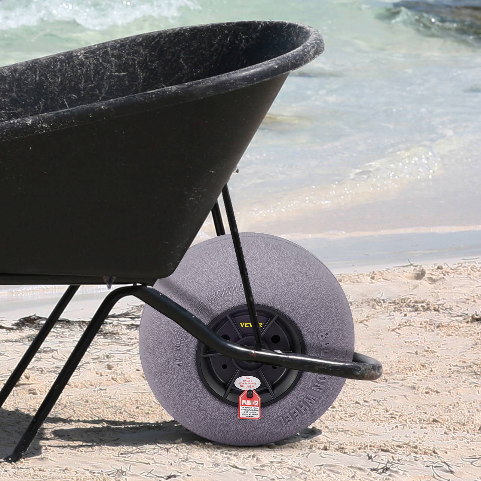 VEVOR Roues plage 2x33 cm, pneus ballon, charge 55 kg. Basse pression, pour terrain sablonneux. - Image 8