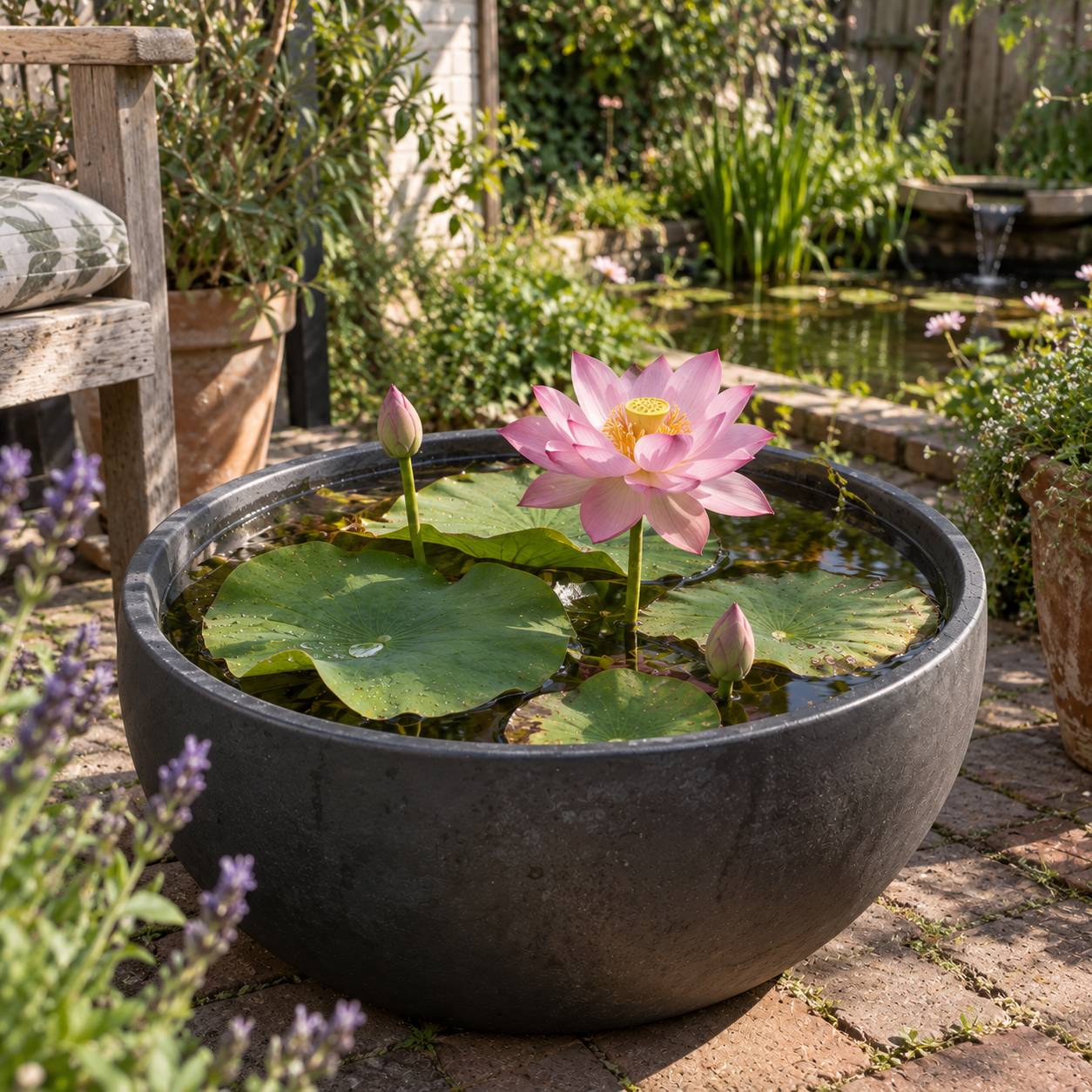 Lotus rose - Nelumbo nucifera - Lot de 2 avec panier - Image 4