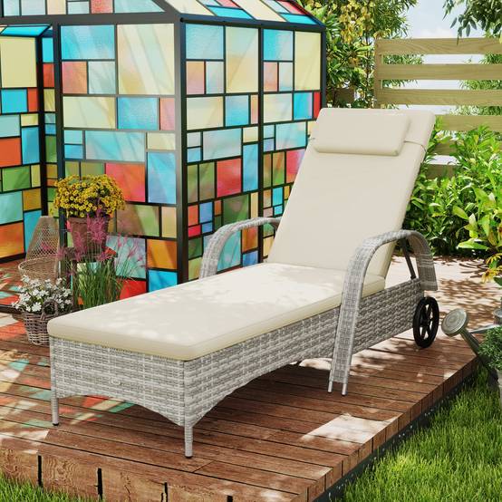 Bain de soleil résine tressée et métal gris clair 200 x 73 x 103 cm - PANGIVO - Image 4