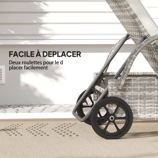 Bain de soleil résine tressée et métal gris clair 200 x 73 x 103 cm - PANGIVO - Image 9
