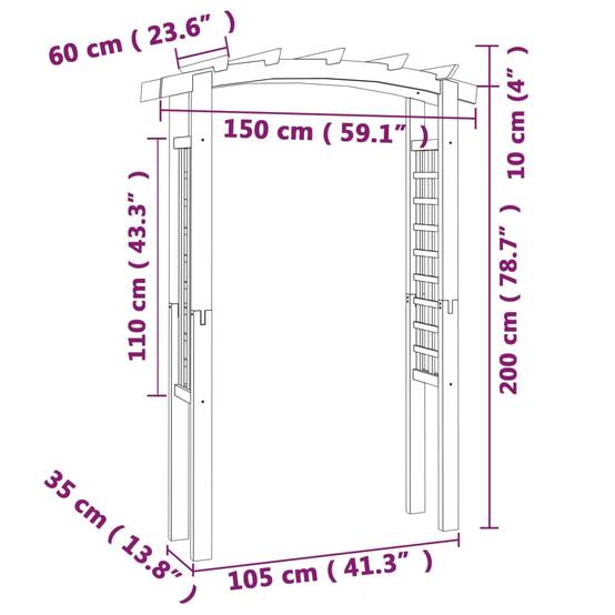 Arche de Jardin Bois Pin Imprégné Treillis pour Plantes Grimpantes Naturel - ComfortXL Outdoor Living - Image 6