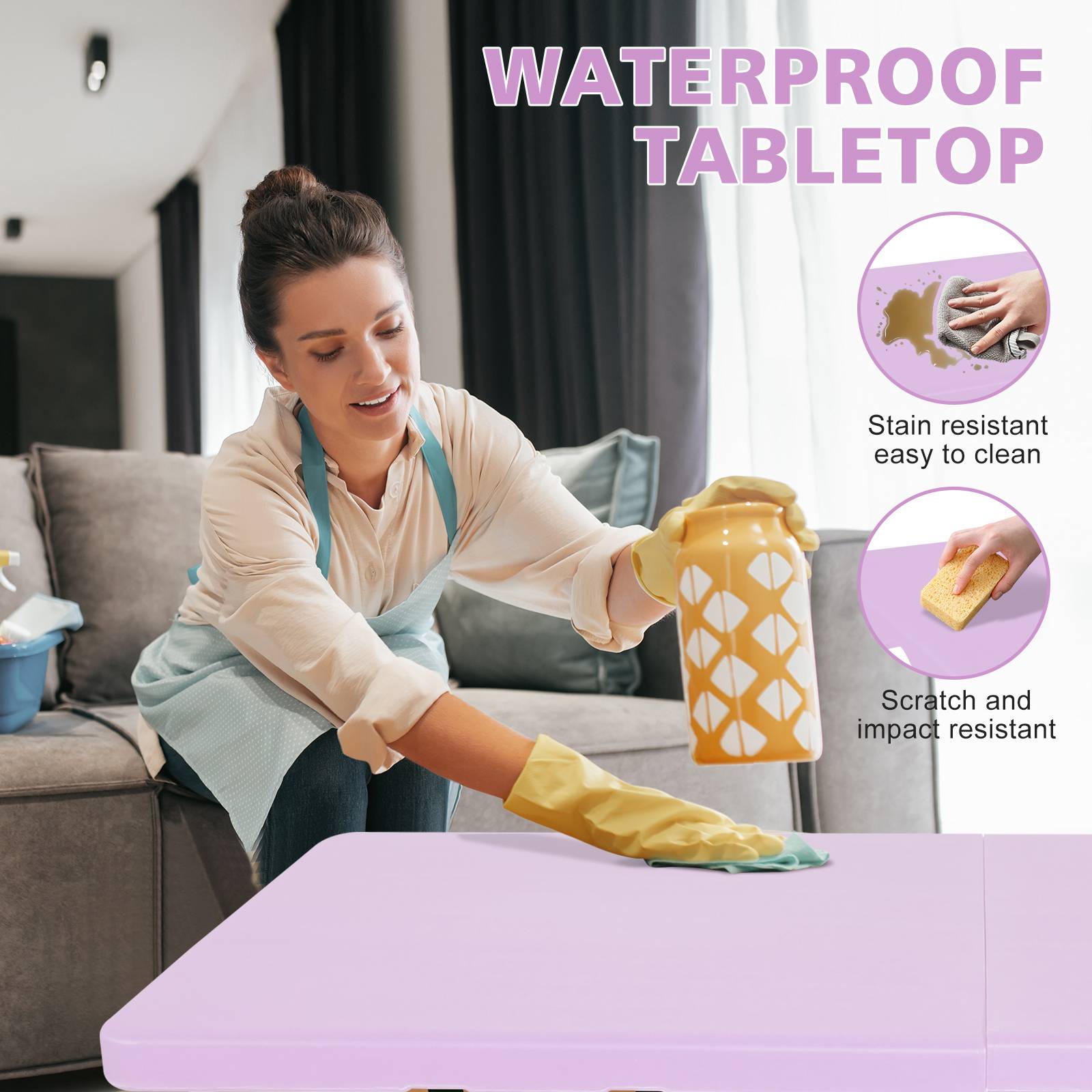 Table pliante portable métal et plastique violet 125 x 61 x 74 cm - PANGIVO - Image 4