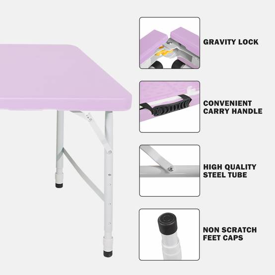 Table pliante portable métal et plastique violet 125 x 61 x 74 cm - PANGIVO - Image 2