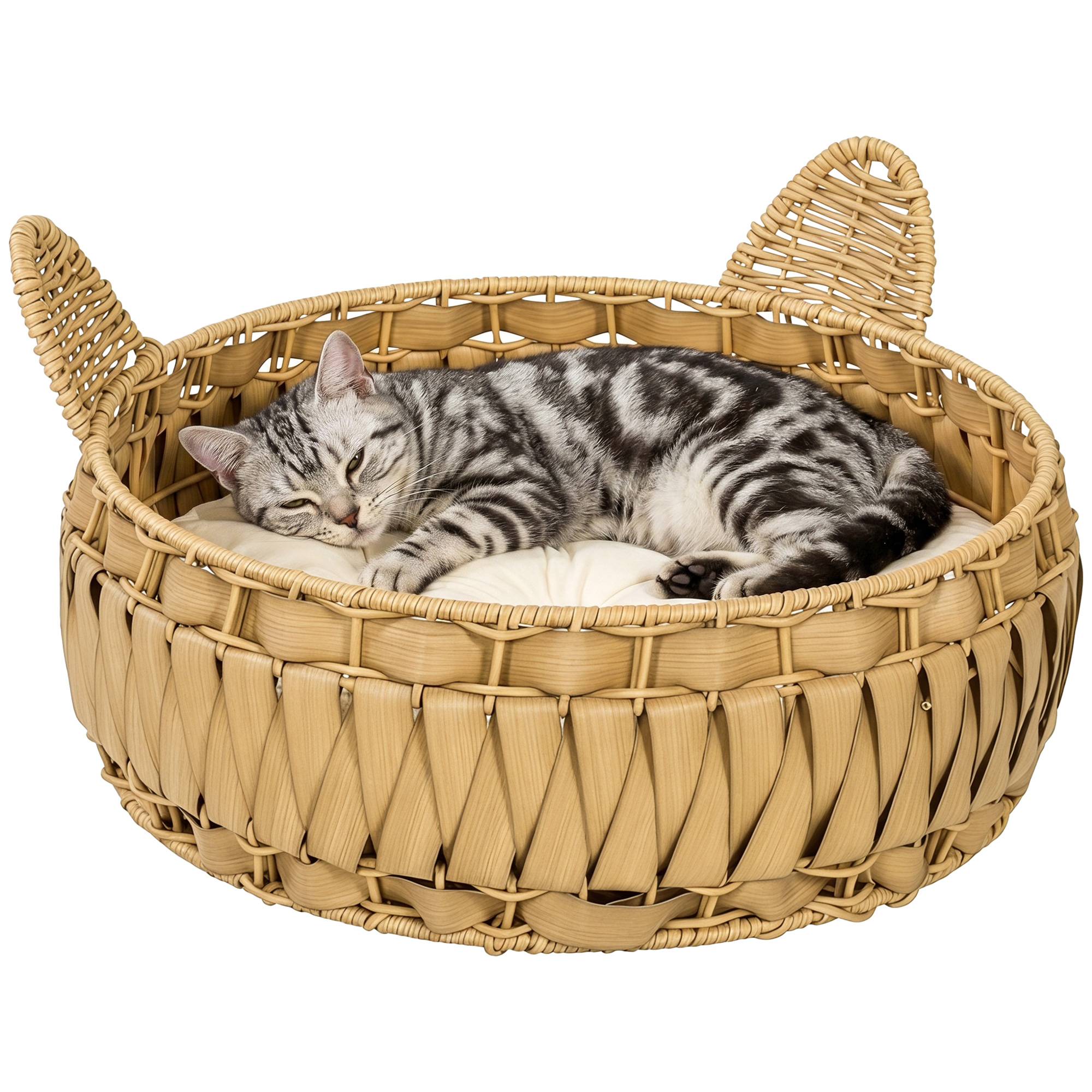 Panier pour chat rotin synthétique marron clair 50 x 50 x 25 cm - PANGIVO - Image 1