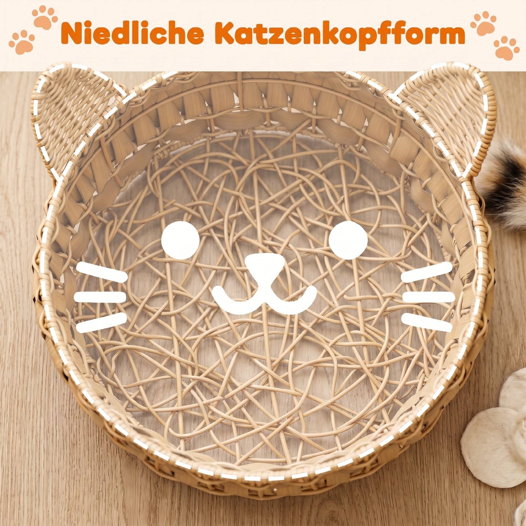 Panier pour chat rotin synthétique marron clair 50 x 50 x 25 cm - PANGIVO - Image 8