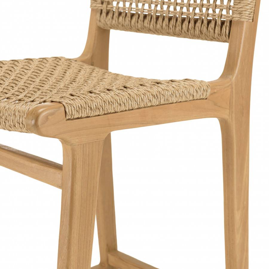 Macabane - VALERIA - Lot de 2 tabourets bar de jardin teck rotin synthétique beige - Imagen 6